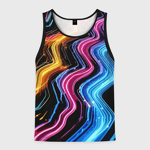 Мужская майка без рукавов Неоновые полосы - нейроарт / 3D-Черный – фото 1