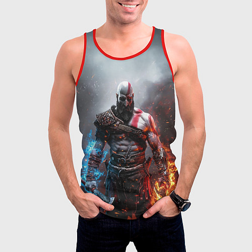 Мужская майка без рукавов God of War Кратос / 3D-Красный – фото 3