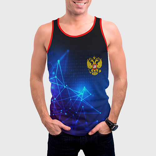 Мужская майка без рукавов Герб РФ абстракция текстура / 3D-Красный – фото 3