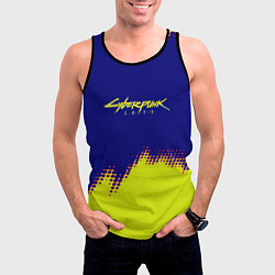Майка-безрукавка мужская Cyberpunk 2077 краски жёлтые, цвет: 3D-черный — фото 2