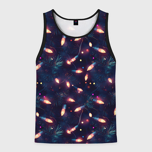 Мужская майка без рукавов Паттерн новогодняя гирлянда / 3D-Черный – фото 1