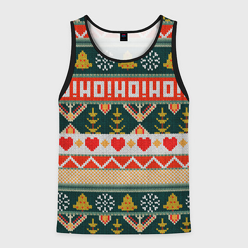 Мужская майка без рукавов Новогодняя вязанная текстура ho-ho / 3D-Черный – фото 1