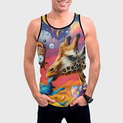 Майка-безрукавка мужская Жираф в бабочке держит во рту рыбу - сюрреализм, цвет: 3D-черный — фото 2