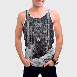 Майка-безрукавка мужская Лис в зимней чаще, цвет: 3D-белый — фото 2