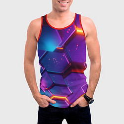 Майка-безрукавка мужская Трехмерные соты с эффектом неона, цвет: 3D-красный — фото 2