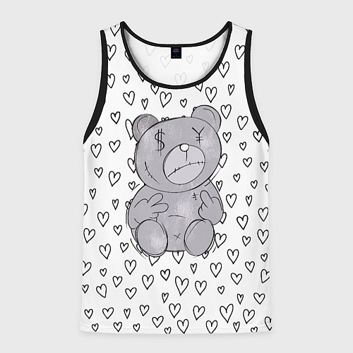 Мужская майка без рукавов Злой медвежонок черные сердца / 3D-Черный – фото 1