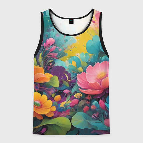 Мужская майка без рукавов Лето красочные цветы / 3D-Черный – фото 1