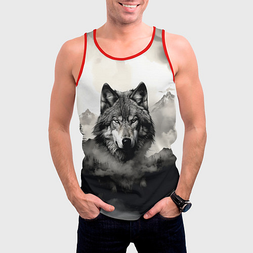 Мужская майка без рукавов Голова серого волка / 3D-Красный – фото 3