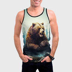 Майка-безрукавка мужская Агрессивный бурый медведь, цвет: 3D-черный — фото 2