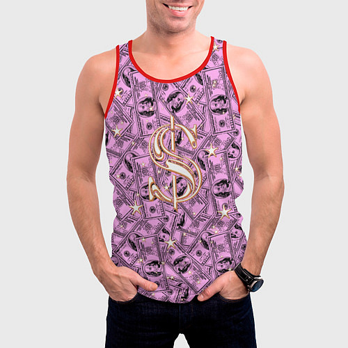 Мужская майка без рукавов Знак доллара - звезды / 3D-Красный – фото 3