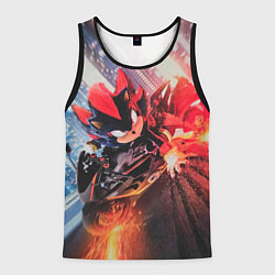 Майка-безрукавка мужская Ёжик Шэдоу на мотоцикле, цвет: 3D-черный