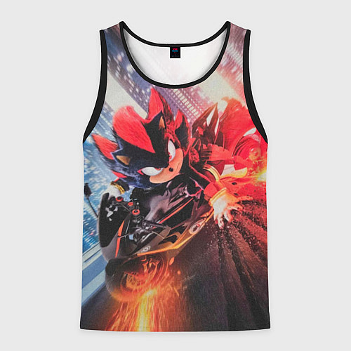 Мужская майка без рукавов Ёжик Шэдоу на мотоцикле / 3D-Черный – фото 1