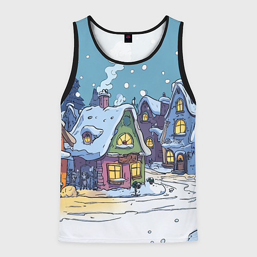 Мужская майка без рукавов Зимние домики иллюстрация / 3D-Черный – фото 1