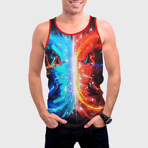 Мужская майка без рукавов Битва планет абстракция / 3D-Красный – фото 3