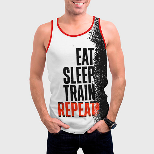 Мужская майка без рукавов Eat sleep train repeat / 3D-Красный – фото 3