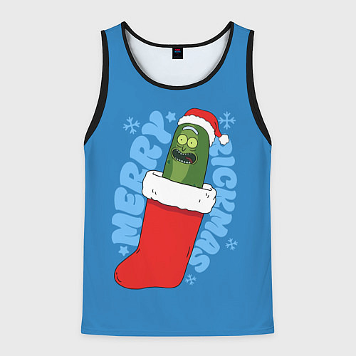 Мужская майка без рукавов Новогодний Рик огурчик - Merry Rickmas / 3D-Черный – фото 1