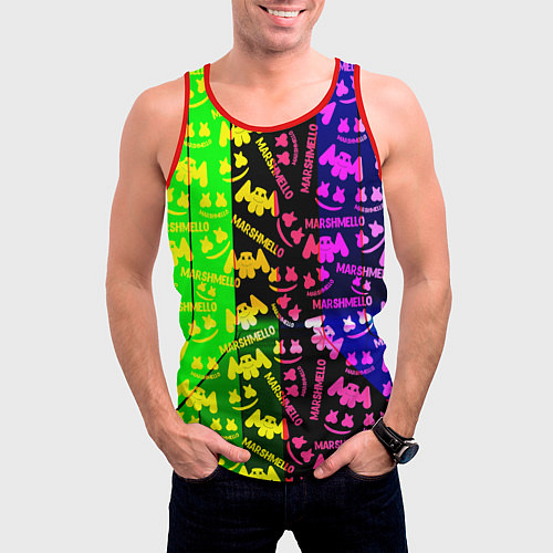 Мужская майка без рукавов Marshmello pattern neon steel / 3D-Красный – фото 3