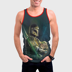 Майка-безрукавка мужская Куда я туда и он - Мандалорец, цвет: 3D-красный — фото 2