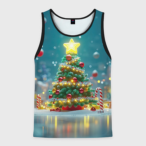 Мужская майка без рукавов Новогодняя объемная елочка / 3D-Черный – фото 1