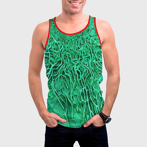 Мужская майка без рукавов Зелёный симбионт абстракция / 3D-Красный – фото 3