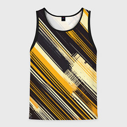 Мужская майка без рукавов Жёлтые диагональные полосы на чёрном фоне