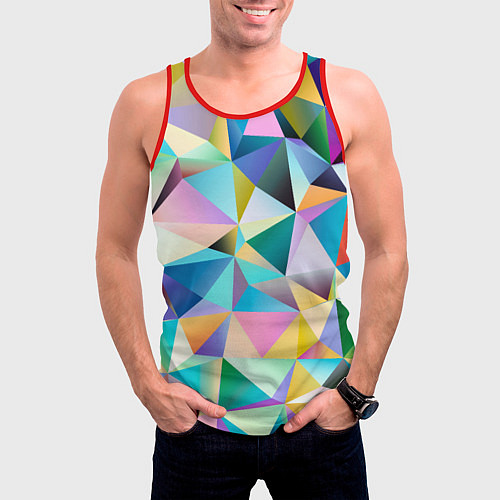 Мужская майка без рукавов Полигональная текстура / 3D-Красный – фото 3