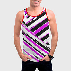 Майка-безрукавка мужская Розово-чёрные полосы на белом фоне, цвет: 3D-красный — фото 2