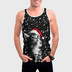 Майка-безрукавка мужская Милый котенок - первый снег, цвет: 3D-белый — фото 2