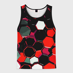 Мужская майка без рукавов Красно-белые шестиугольники на чёрном фоне