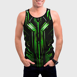 Майка-безрукавка мужская Green stripes on a black background, цвет: 3D-черный — фото 2