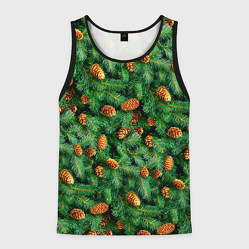 Мужская майка без рукавов Ёлка зелёная с шишками / 3D-Черный – фото 1