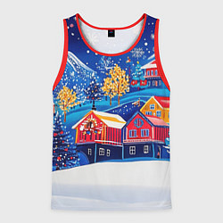 Мужская майка без рукавов Новогодний городок в горах