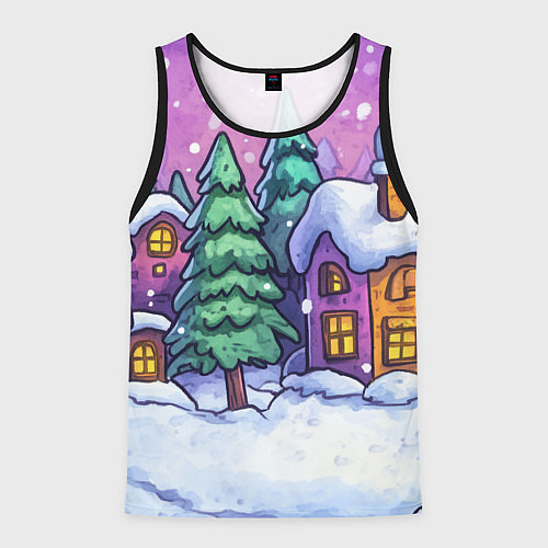 Мужская майка без рукавов Новогодний мультяшный двор / 3D-Черный – фото 1