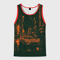 Майка-безрукавка мужская Спорткар в оранжево-зелёных тенях, цвет: 3D-красный
