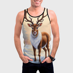 Майка-безрукавка мужская Олень в зимнем лесу, цвет: 3D-черный — фото 2