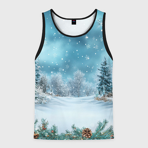 Мужская майка без рукавов Новогодний снег / 3D-Черный – фото 1