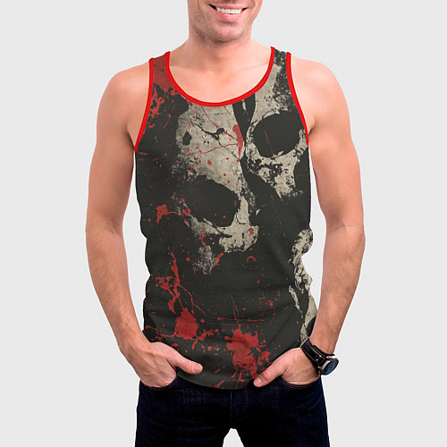 Мужская майка без рукавов Силуэты черепов на гранжевом фоне / 3D-Красный – фото 3