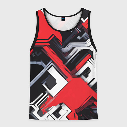 Мужская майка без рукавов Красно-белый техно паттерн / 3D-Черный – фото 1