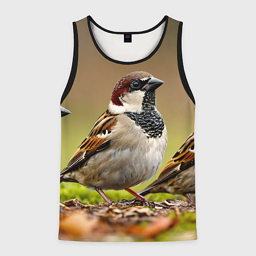 Мужская майка без рукавов Воробей / 3D-Черный – фото 1