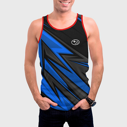 Мужская майка без рукавов Субару - синяя спорт униформа / 3D-Красный – фото 3