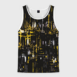 Мужская майка без рукавов Бело-жёлтая абстракция на чёрном фоне