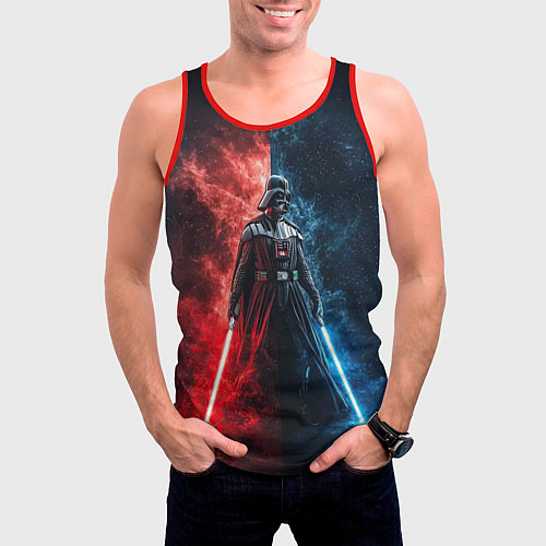 Мужская майка без рукавов Дарт Вейдер - две стороны силы / 3D-Красный – фото 3