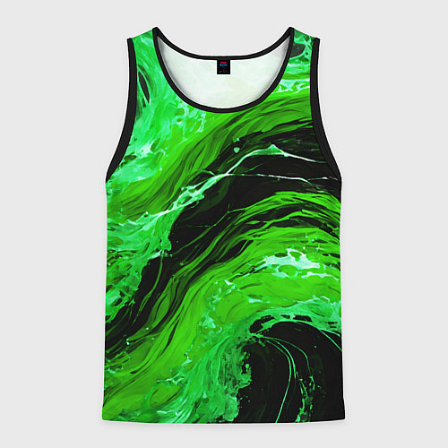 Мужская майка без рукавов Зелёные брызги на чёрном фоне / 3D-Черный – фото 1