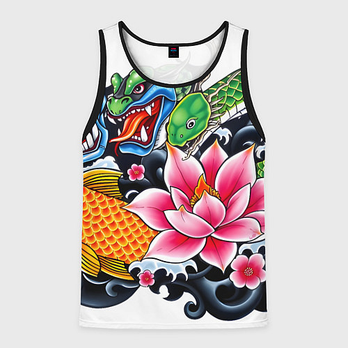 Мужская майка без рукавов Иредзуми на белом фоне / 3D-Черный – фото 1