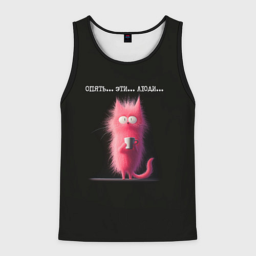 Мужская майка без рукавов Мем розовый кот: опять эти люди / 3D-Черный – фото 1