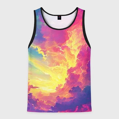 Мужская майка без рукавов Розовые облака на синем небе / 3D-Черный – фото 1