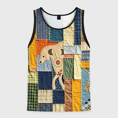 Мужская майка без рукавов Пэчворк с собакой / 3D-Черный – фото 1