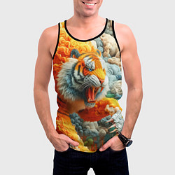 Майка-безрукавка мужская Сказочный облачный тигр - нейроарт фантазия, цвет: 3D-черный — фото 2