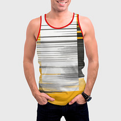 Майка-безрукавка мужская Чёрные вертикальные полосы на жёлто-белом фоне, цвет: 3D-красный — фото 2