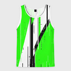 Майка-безрукавка мужская Black and white vertical stripes on a green backgr, цвет: 3D-белый